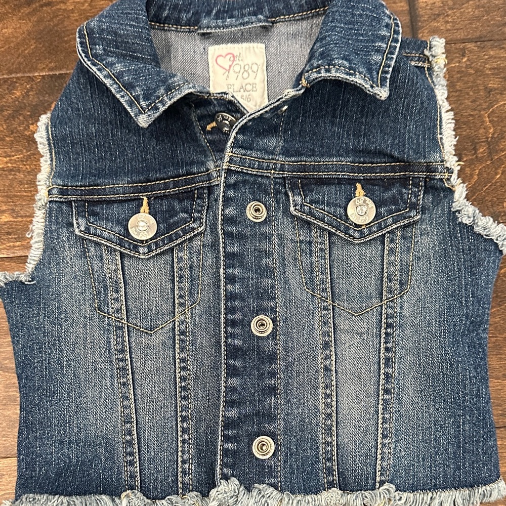 The Children's Place Dark Blue Denim Vest with Frayed Trim